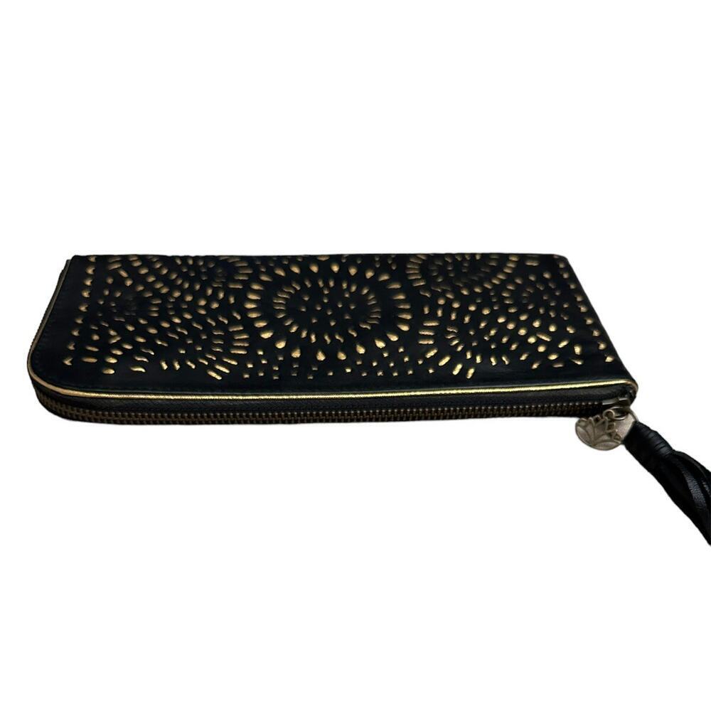 *NWOT BALI BLISS COLLECTIONS Leather Wallet Clutch Lasercut Black Gold Tassle - Picture 3 of 9